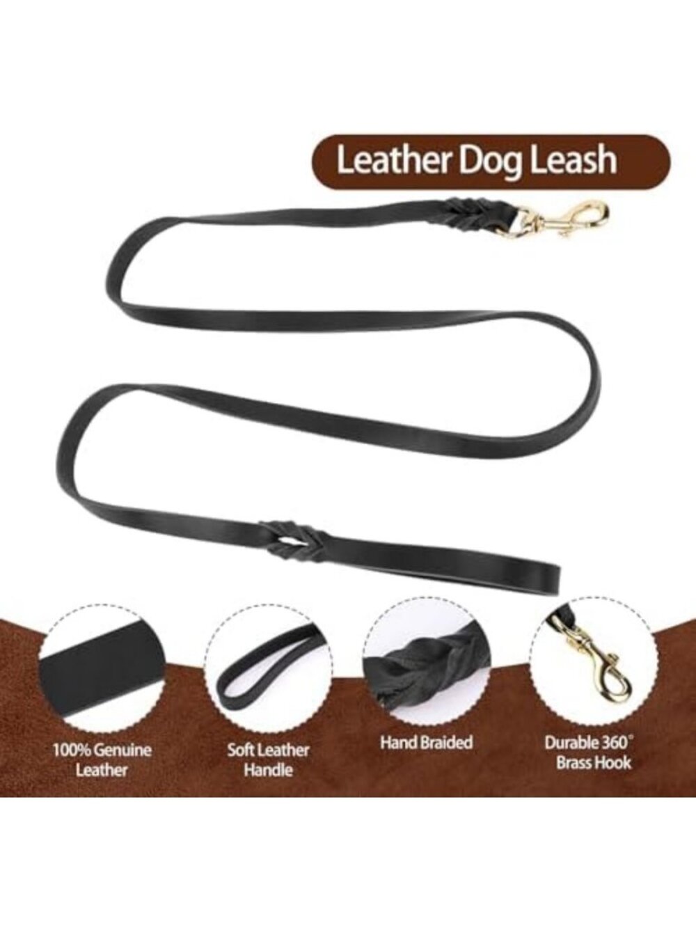 Durable Leather Dog Collar & 6FT Leash Set - Adjustable, Soft, Heavy Duty for - Picture 4 of 6